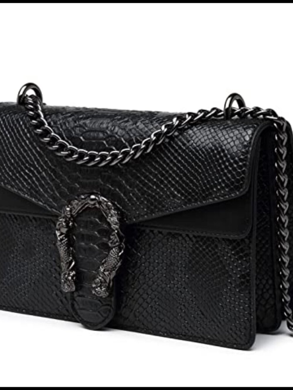 Snake Print Faux Leather Chain Crossbody Clutch Evening Bag